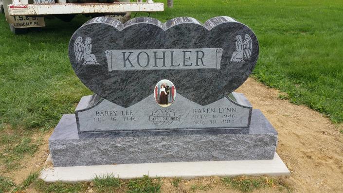 Double Heart Monument with Porcelain Picture